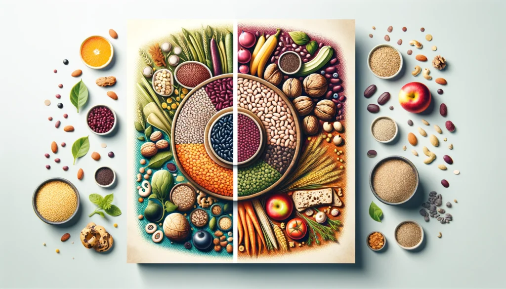 A-visually-appealing-blog-cover-image-with-a-split-design.-The-left-side-displays-a-colorful-arrangement-of-plant-based-foods-such-as-beans-lentils