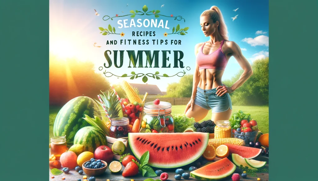 A-blog-cover-image-titled-Seasonal-Recipes-and-Fitness-Tips-for-Summer-for-a-blog-called-Plant-Powered-Athlete.-The-image-shows-an-athlete-in-summer