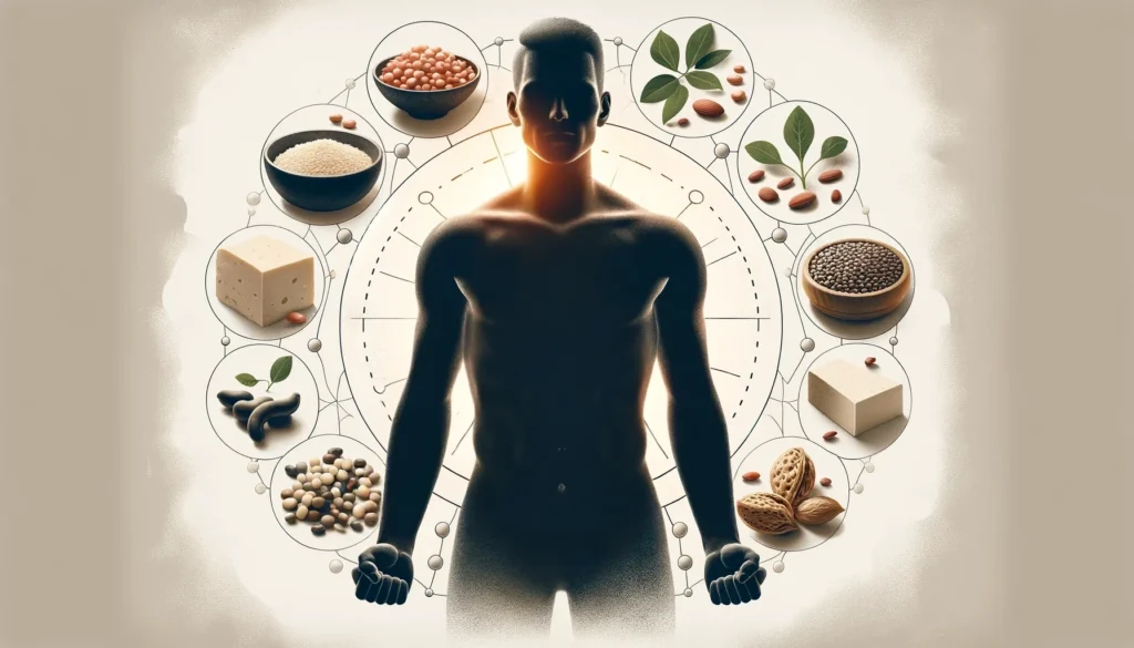 A blog cover image titled 'Understanding Protein Bioavailability_ How your body uses plant protein.' The image should show a solid black human body si