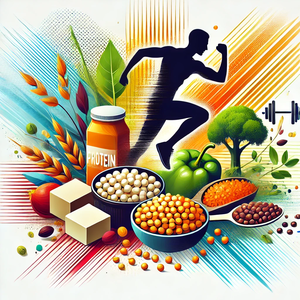 A vibrant and inspiring cover image for a blog article titled 'Popular Vegan Protein Sources for Optimal Performance'. The image features a collection