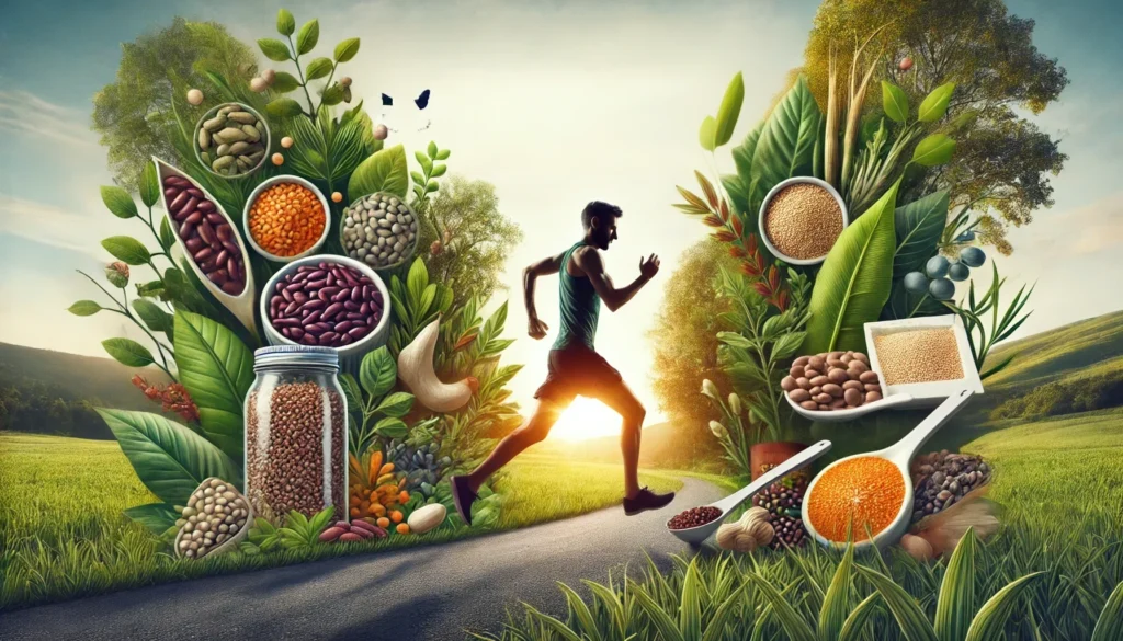 A dynamic blog cover image with a background featuring a scenic running trail with vibrant greenery. In the foreground, a runner is in mid-stride, sho